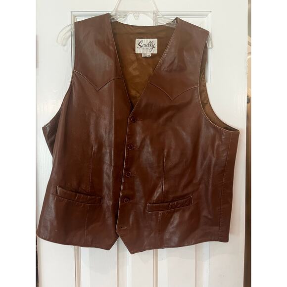 Scully Western Leather Vest Men’s 44 Brown Cowboy Rodeo Lined Aztec Biker Grunge - Picture 1 of 14